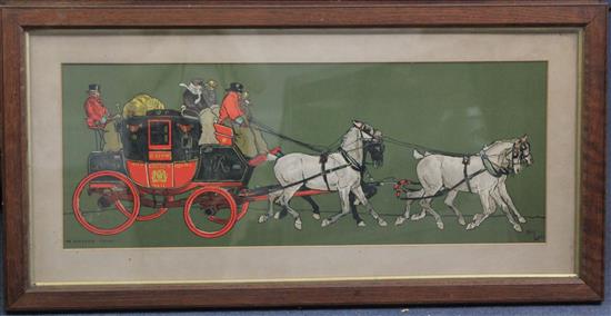 Cecil Aldin (1870-1935) The Glasgow Coach and The Eton Coach, 10.5 x 27.5in.